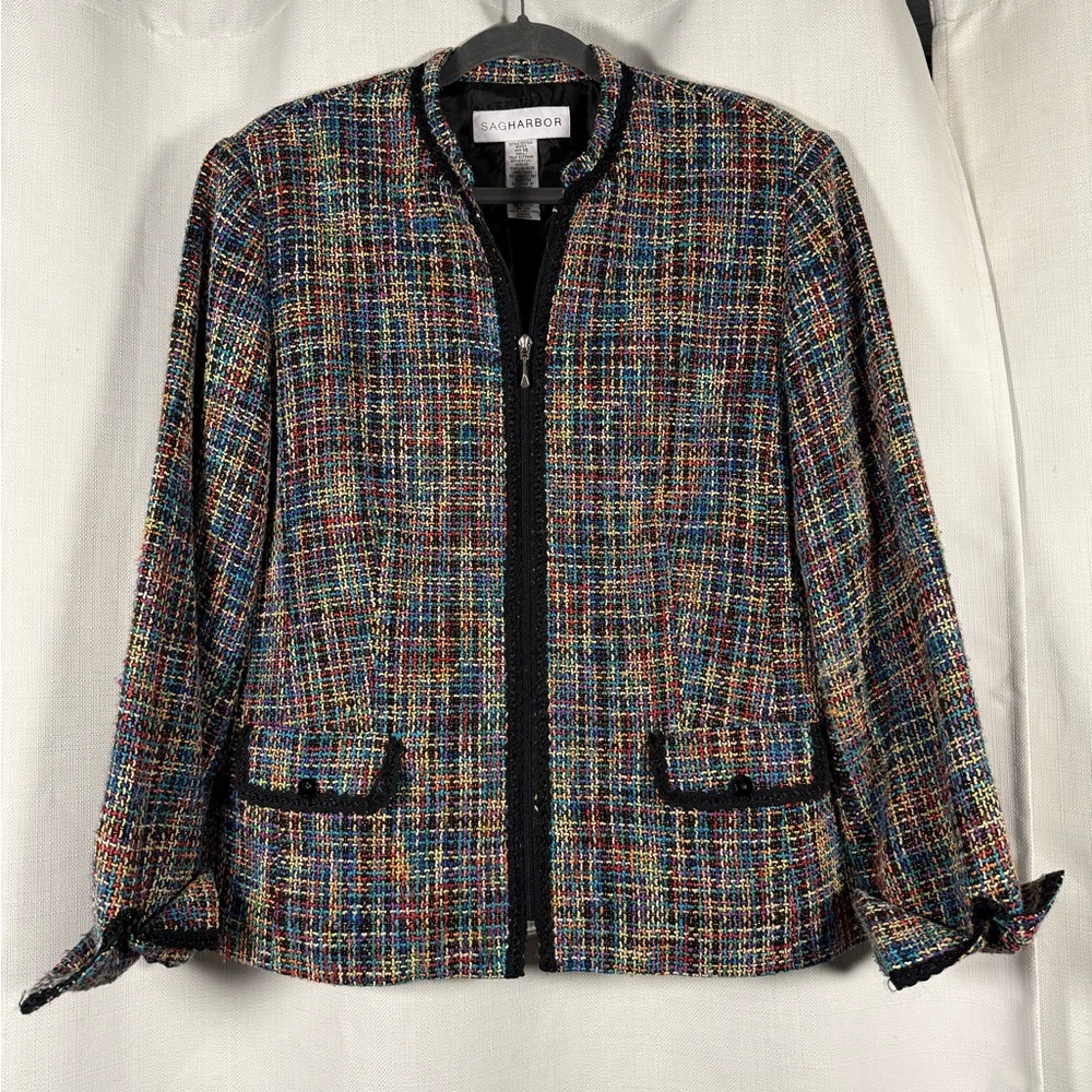 Vintage Sag Harbor Rainbow and Black Tweed Blazer Jacket Size 14 - Picture 8 of 8